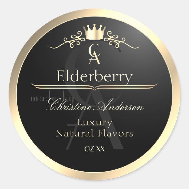 Étiquette de produit noir noble avec monogramme à  (Devant)