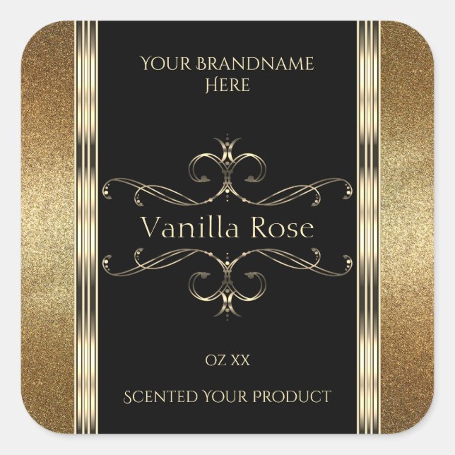 Étiquette de produit noir Parties scintillant or o (Devant)