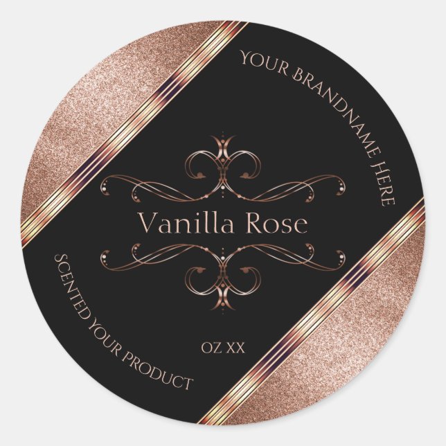 Étiquette de produit noir Rosegold Parties scintil (Devant)