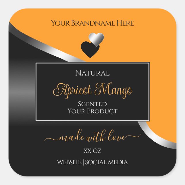 Étiquette de produit Orange Black Wavy Silver Coeu (Devant)