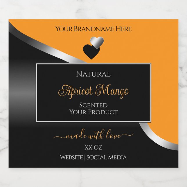 Étiquette de produit Orange Black Wavy Silver Coeu (Étiquettes simples)