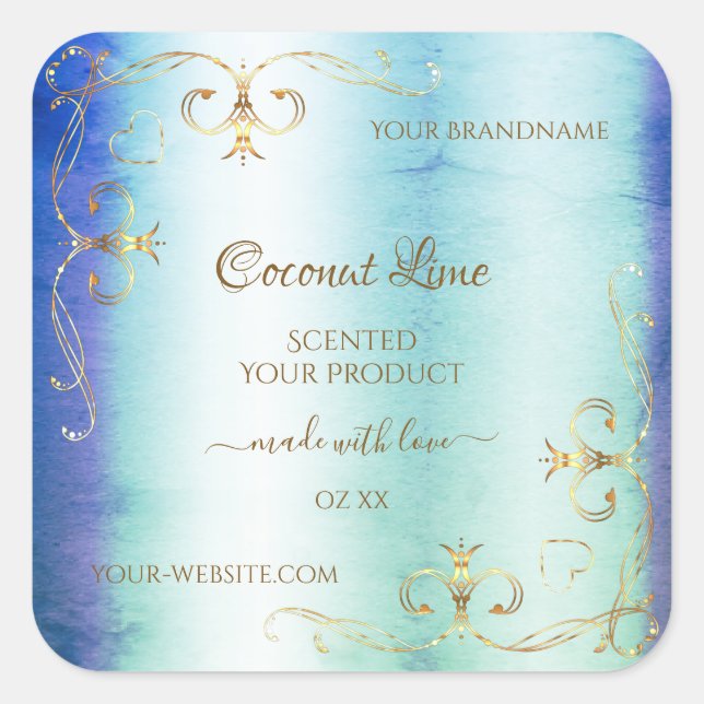 Étiquette de produit Ornate en marbre Turquoise bl (Devant)