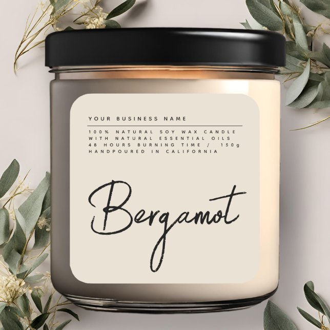 Étiquette de produit pour chandelle beige en écrit (Créateur téléchargé)