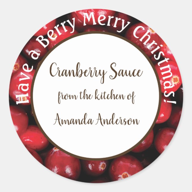 Étiquette de produit rond de Noël sauce canneberge (Devant)