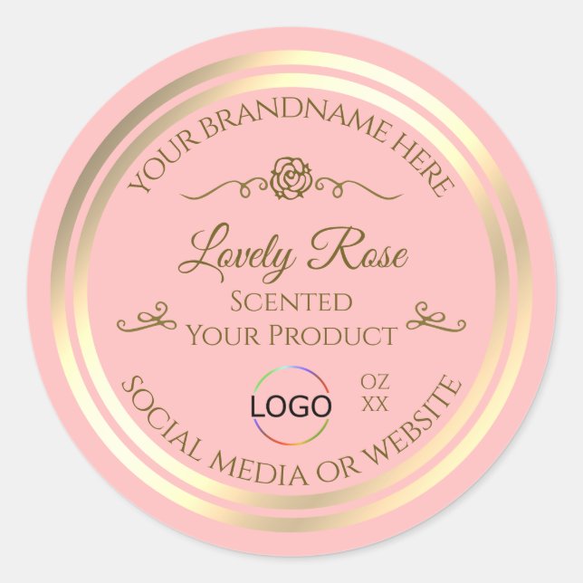 Étiquette de produit rose bébé avec cadre et logo  (Devant)