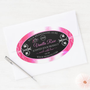 Étiquette de produit rose éclatant noir avec logo