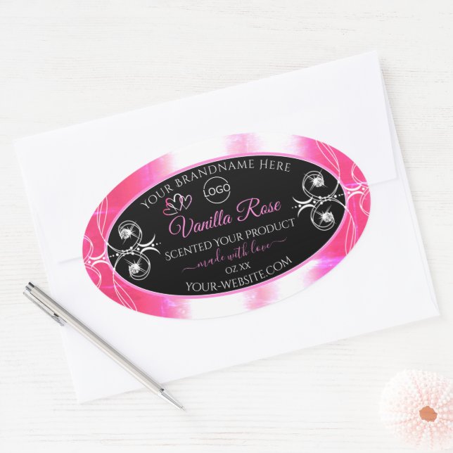 Étiquette de produit rose éclatant noir avec logo (Enveloppe)