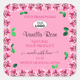 Étiquette de produit rose floral Roses et logo