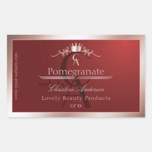 Étiquette de produit rouge luxe cadre or rose mono