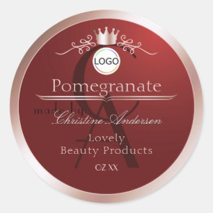 Étiquette de produit rouge monogramme cadre or ros