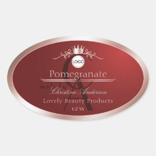 Étiquette de produit rouge monogramme cadre rose o