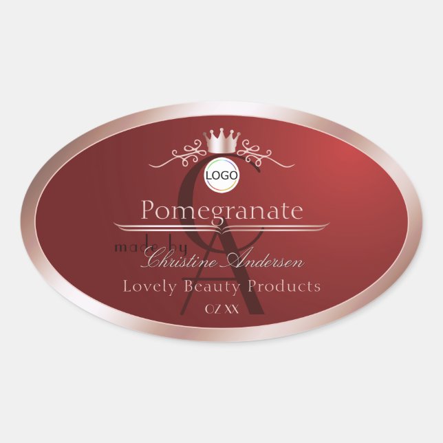 Étiquette de produit rouge monogramme cadre rose o (Devant)