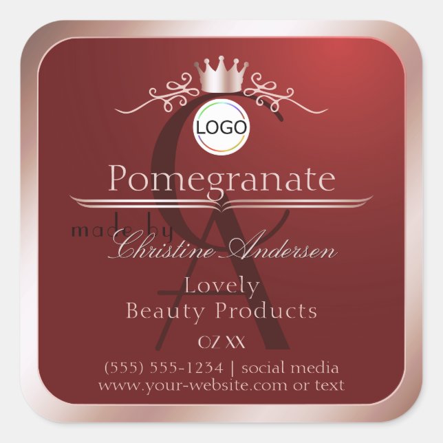 Étiquette de produit rouge monogramme cadre rose o (Devant)