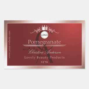 Étiquette de produit rouge monogramme cadre rose o