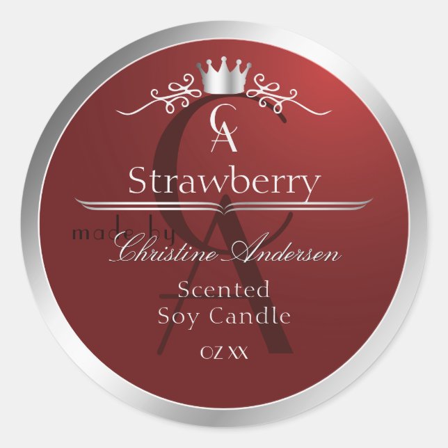 Étiquette de produit rouge profond avec monogramme (Devant)