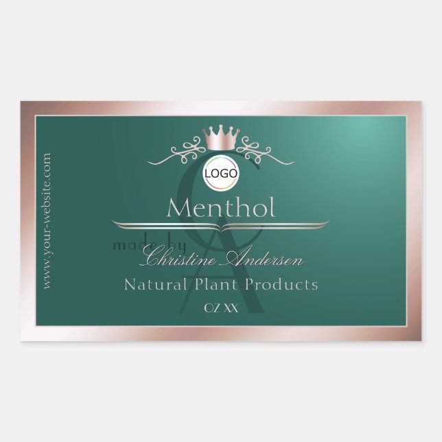 Étiquette de produit sarcelle Monogramme de cadre  (Devant)