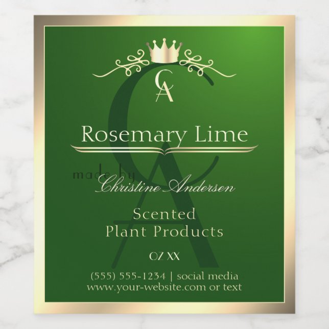 Étiquette de produit vert de forêt cadre or et mon (Étiquettes simples)