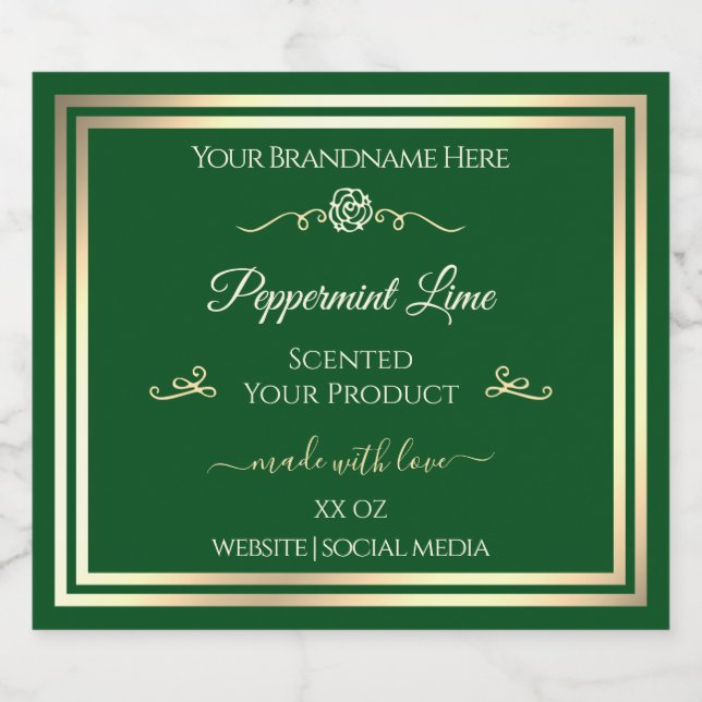 Étiquette de produit vert forêt Gold Frame Rose Vi (Étiquettes simples)