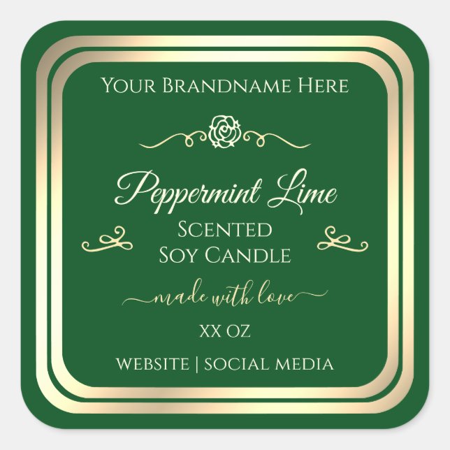 Étiquette de produit vert forêt Gold Frame Rose Vi (Devant)