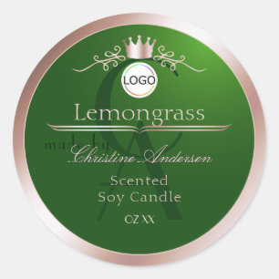 Étiquette de produit vert monogramme cadre rose or