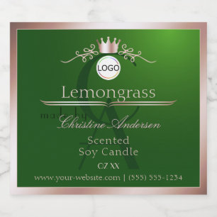 Étiquette de produit vert monogramme cadre rose or