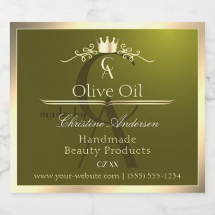 Étiquette de produit vert olive avec monogramme à 