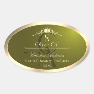 Étiquette de produit vert olive avec Monogramme de