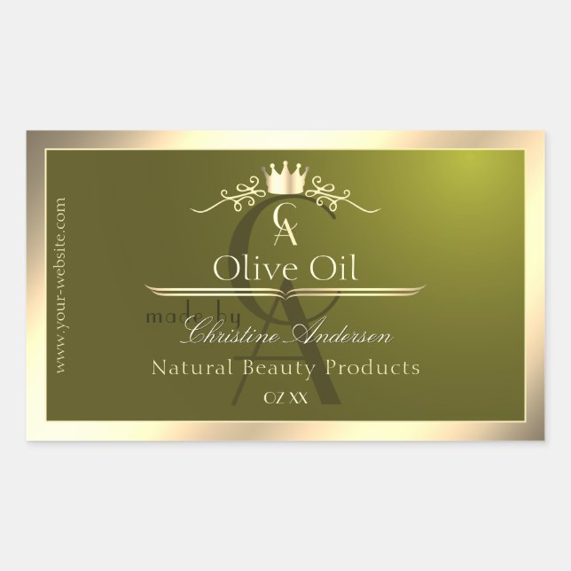 Étiquette de produit vert olive avec Monogramme de (Devant)