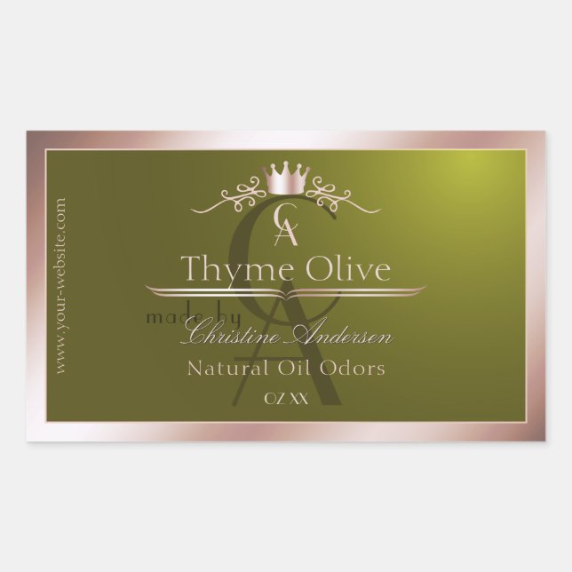 Étiquette de produit vert olive Cadre en or rose M (Devant)