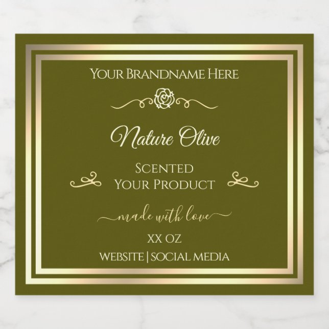 Étiquette de produit vert olive Gold Frame Rose Vi (Étiquettes simples)
