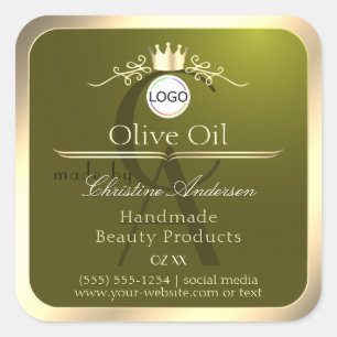 Étiquette de produit vert olive Logo à cadre doré 