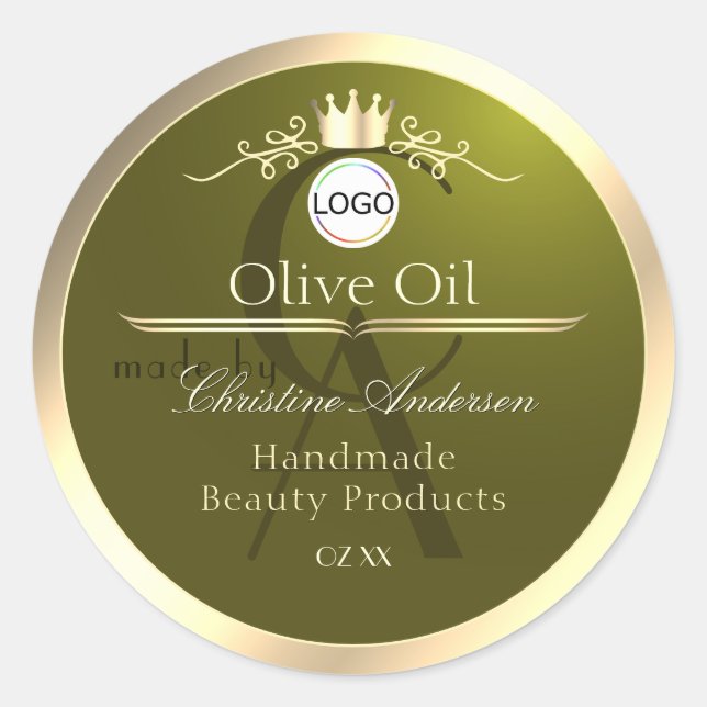 Étiquette de produit vert olive Logo à cadre doré  (Devant)