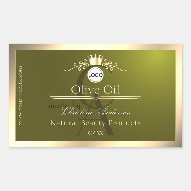 Étiquette de produit vert olive Logo à cadre doré  (Devant)