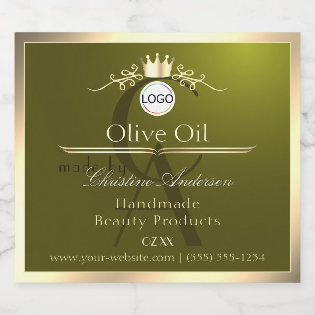 Étiquette de produit vert olive Logo à cadre doré  (Étiquettes simples)