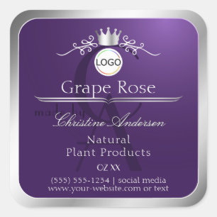 Étiquette de produit violet avec logo à cadre arge