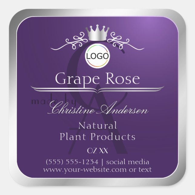 Étiquette de produit violet avec logo à cadre arge (Devant)