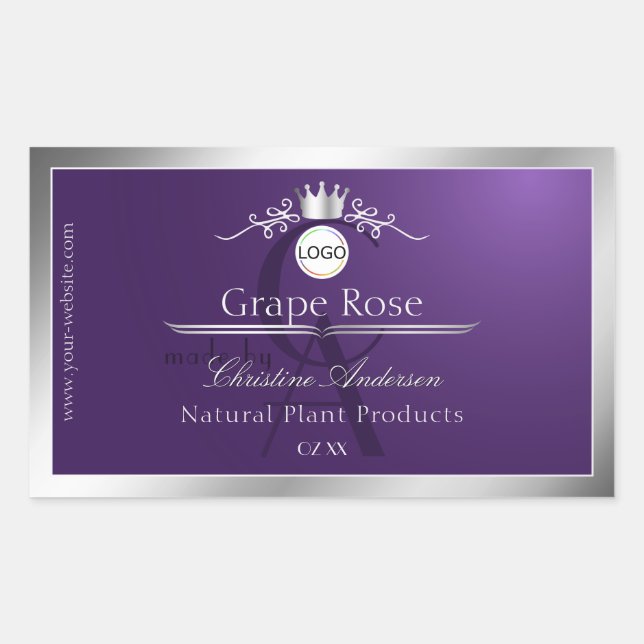 Étiquette de produit violet avec logo à cadre arge (Devant)