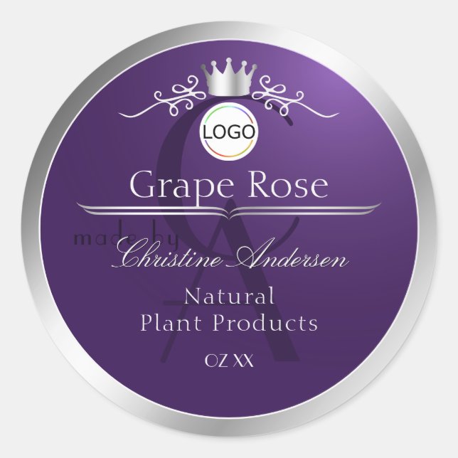 Étiquette de produit violet avec logo à cadre arge (Devant)