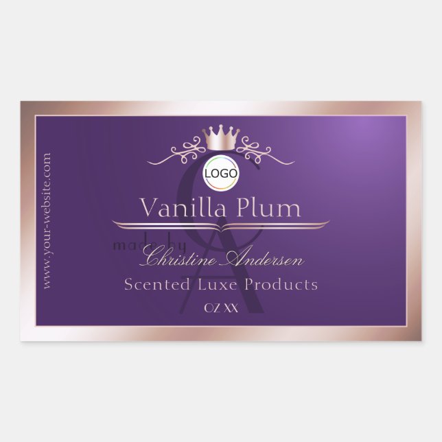 Étiquette de produit violet cadre rose or logo mon (Devant)