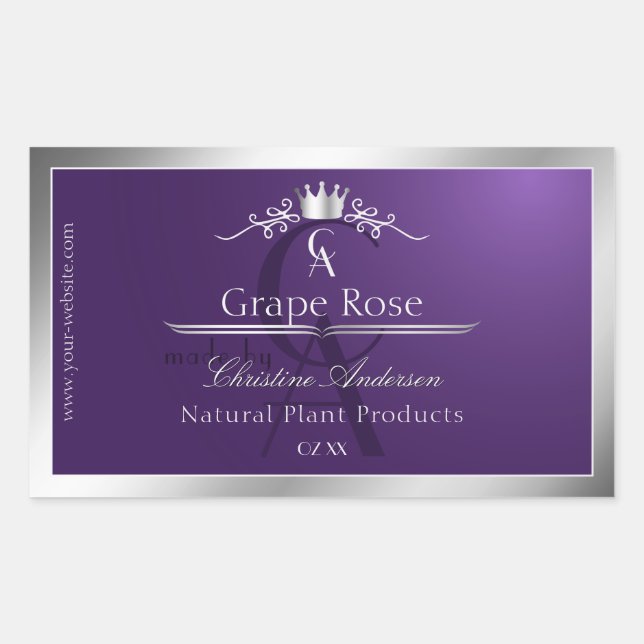 Étiquette de produit violet foncé cadre argent mon (Devant)
