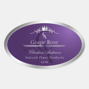 Étiquette de produit violet foncé cadre argent mon