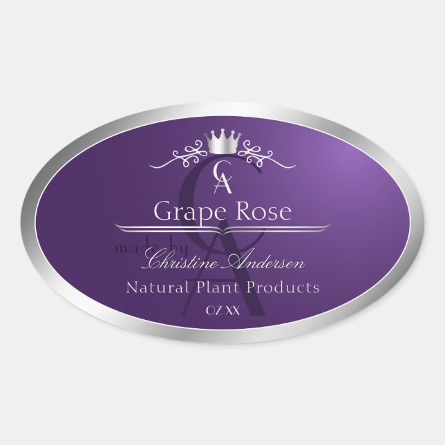 Étiquette de produit violet foncé cadre argent mon (Devant)