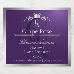 Étiquette de produit violet foncé cadre argent mon