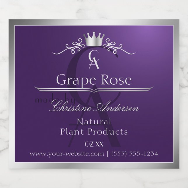 Étiquette de produit violet foncé cadre argent mon (Étiquettes simples)