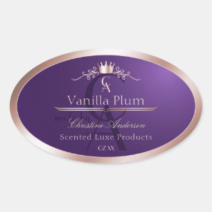 Étiquette de produit violet foncé cadre or rose mo