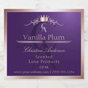 Étiquette de produit violet foncé Cadre rose monog