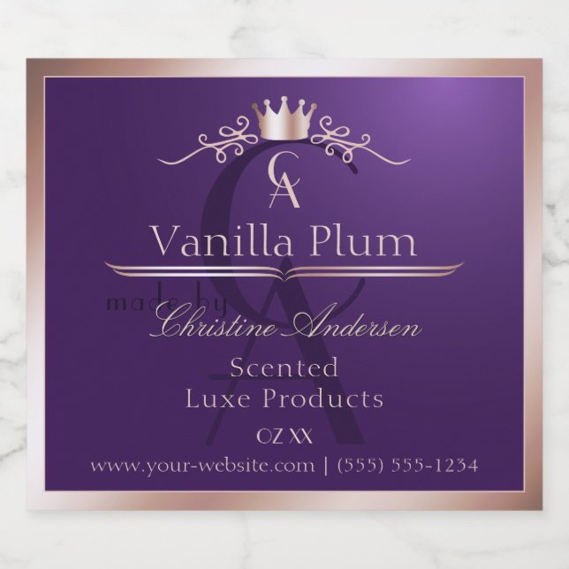 Étiquette de produit violet foncé Cadre rose monog (Étiquettes simples)