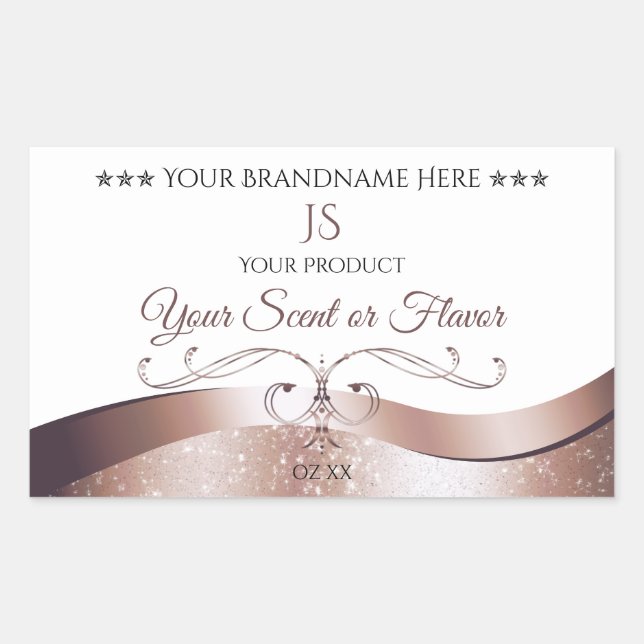 Étiquette de produit Wavy Rose Gold Decor Blanc Mo (Devant)