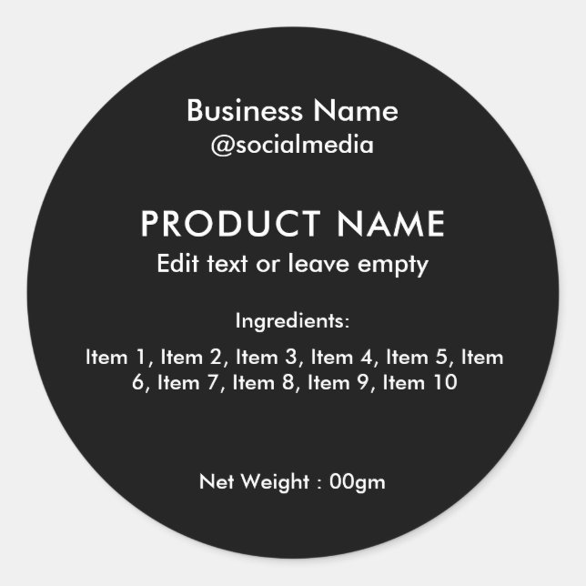 Étiquette de produits Black Modern Ingredients (Devant)