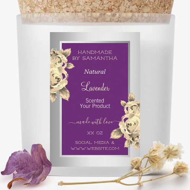 Étiquette de produits floraux d'argent violet Beau (Créateur téléchargé)